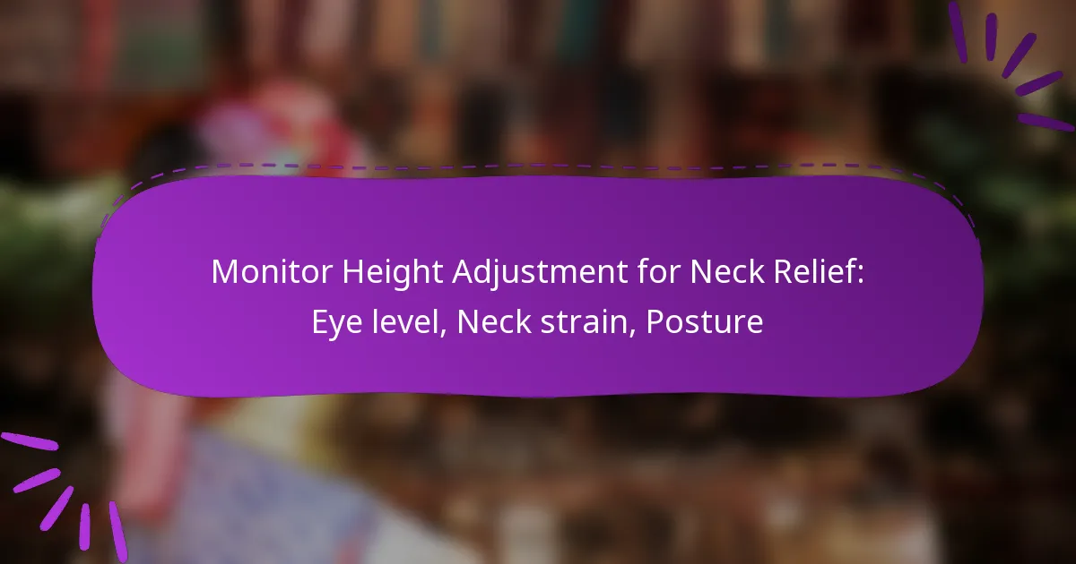 Monitor Height Adjustment for Neck Relief: Eye level, Neck strain, Posture